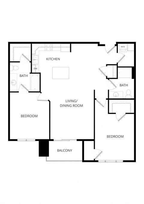 Floor plan for 2 beds, 2 baths, 1095 sqft
